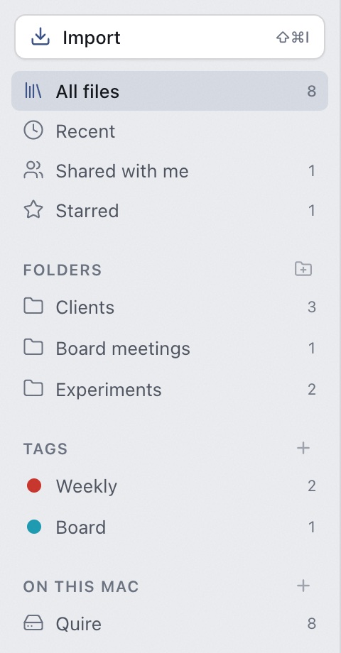 Sidebar with folders, tags and Mac folders.